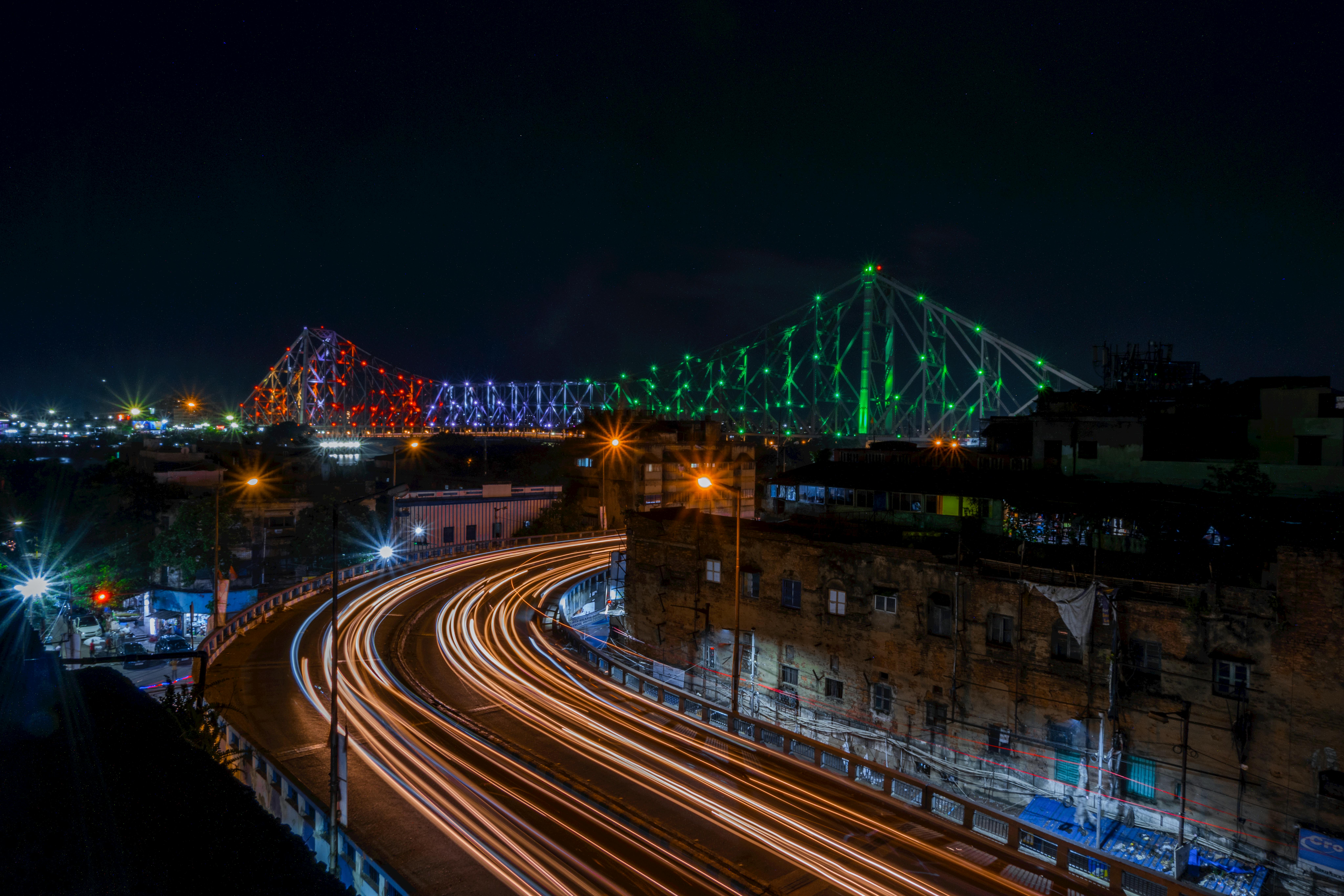 Night view of Howrah Bridge